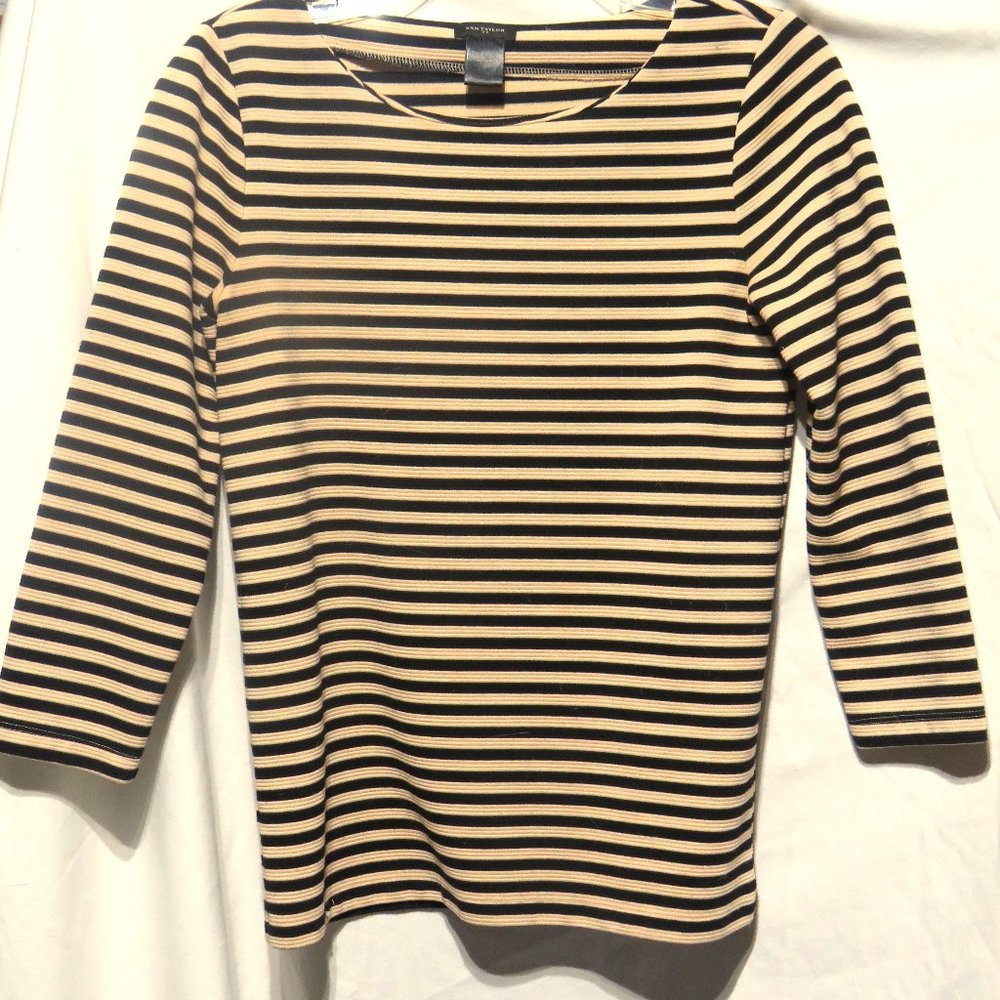 Ann Taylor black and beige striped top